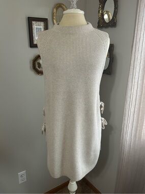 Talbots Cream Knit Sleeveless Side-Tie Sweater Vest